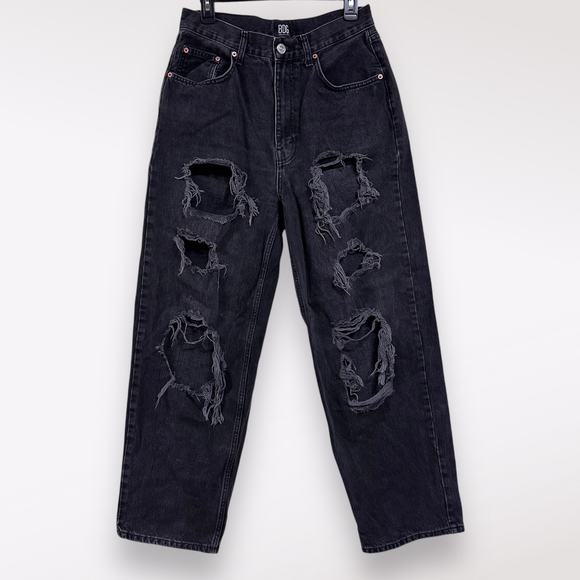 BDG Y2K 30 Baggy Black Jeans Skater Ripped Destroyed Distress Holes Grunge Punk - Picture 1 of 10